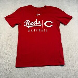 Nike T-Shirt Mens Small Red Cincinnati Reds Baseball Graphic Athletic Dri-FIT